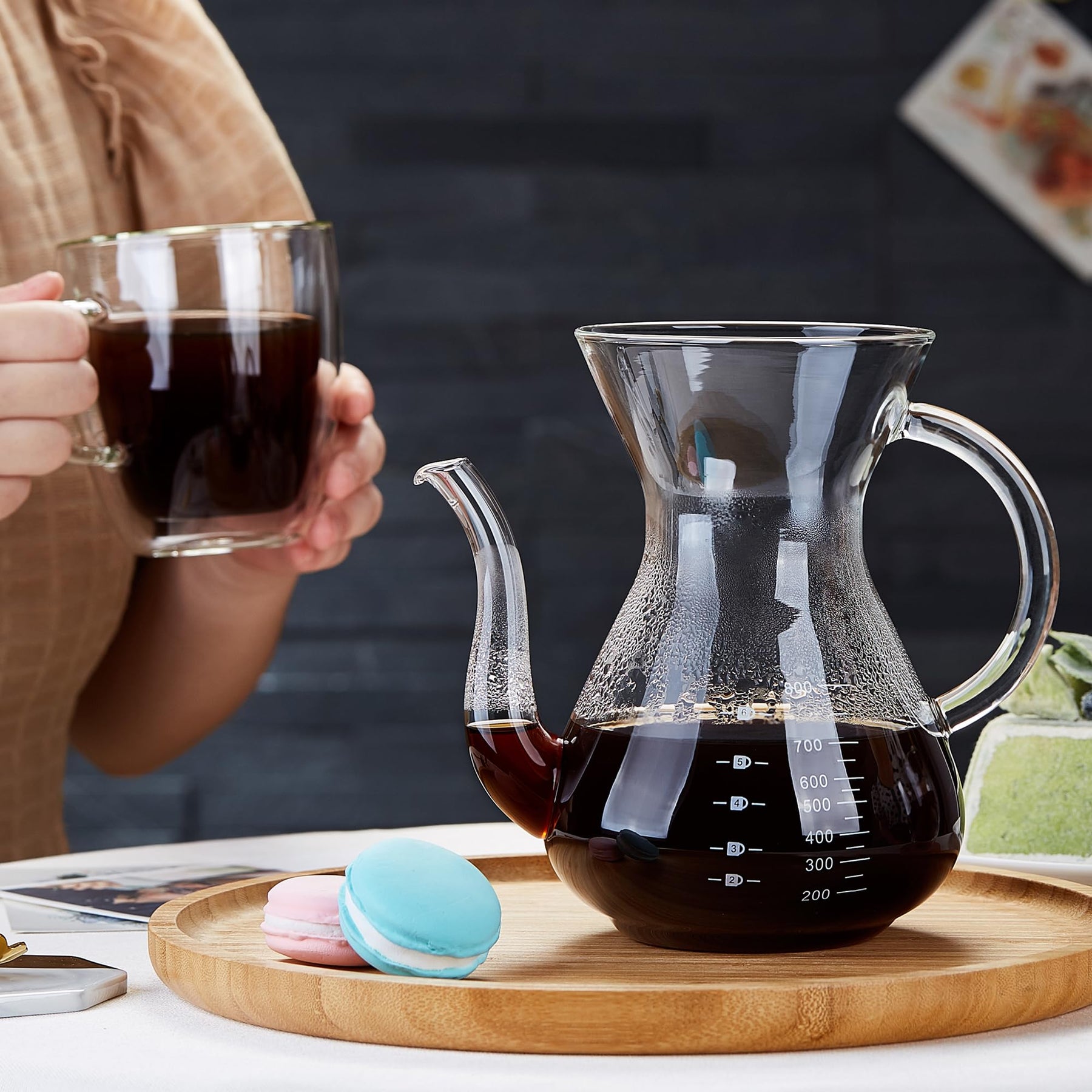 Unzerbrechlicher Pour-Over-Kaffeebereiter mit doppeltem Edelstahlfilter für 8 Tassen, verdickter, hitzebeständiger Pour-Over-Kaffeefilter aus Borosilikatglas, herdplattensicher