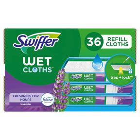 Swiffer Sweeper Wet Mopping Cloth Multi Surface Refills, Mops for Floor Cleaning, Febreze Lavender Scent, 36 Count