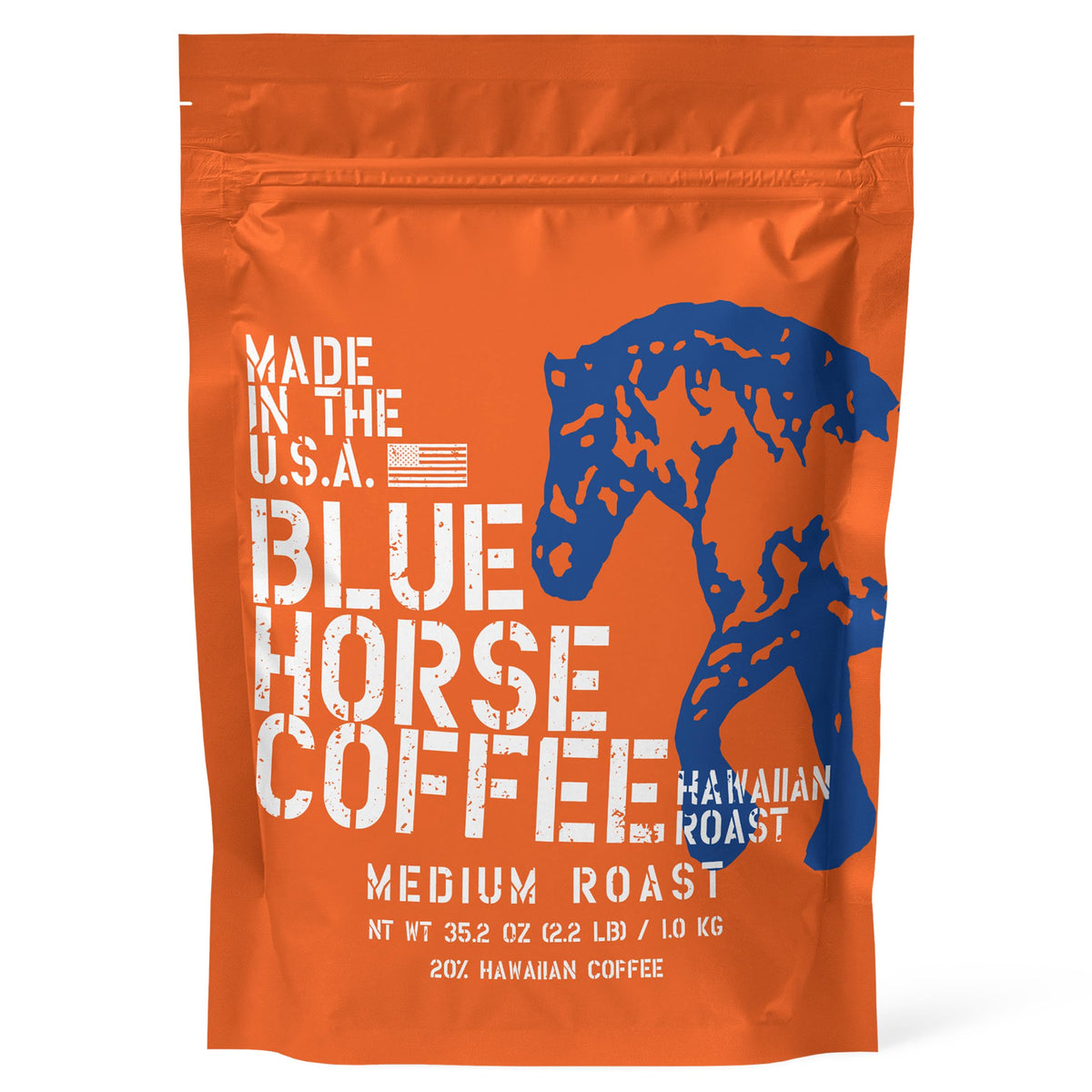 Blue Horse Hawaiian Coffee Beans - (20 % Hawaii Roast Blend) Arabica-Kaffeebohnen, mittlere Röstung, 2,2 Pfund (35 Unzen), frisch vom Bauernhof: Blue Horse „Gentle Giant“ ganze Bohnen aus Hawaii