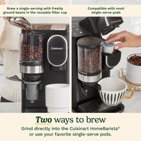 Cuisinart Single Serve Coffee Maker + Coffee Grinder, 48-Ounce Removable Reservoir, Black, DGB-2