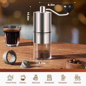 Rsoilch Manual Coffee Grinder With Ceramics Burr For Espresso,French Press,5 Adjustable Settings,Hand Maker with Built-In Burr,For Home Use and Camping Travel,Coffee Bean Grinders With Hand Crank