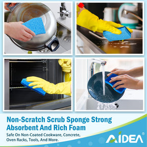 AIDEA Non Scratch Scrub Sponge, 24Count, Sponges for Dishes, Sponges Kitchen, Cleaning Sponge, Cleans Fast Without Scratching, Stands Up to Stuck-on Grime, Cleaning Power for Everyday Jobs