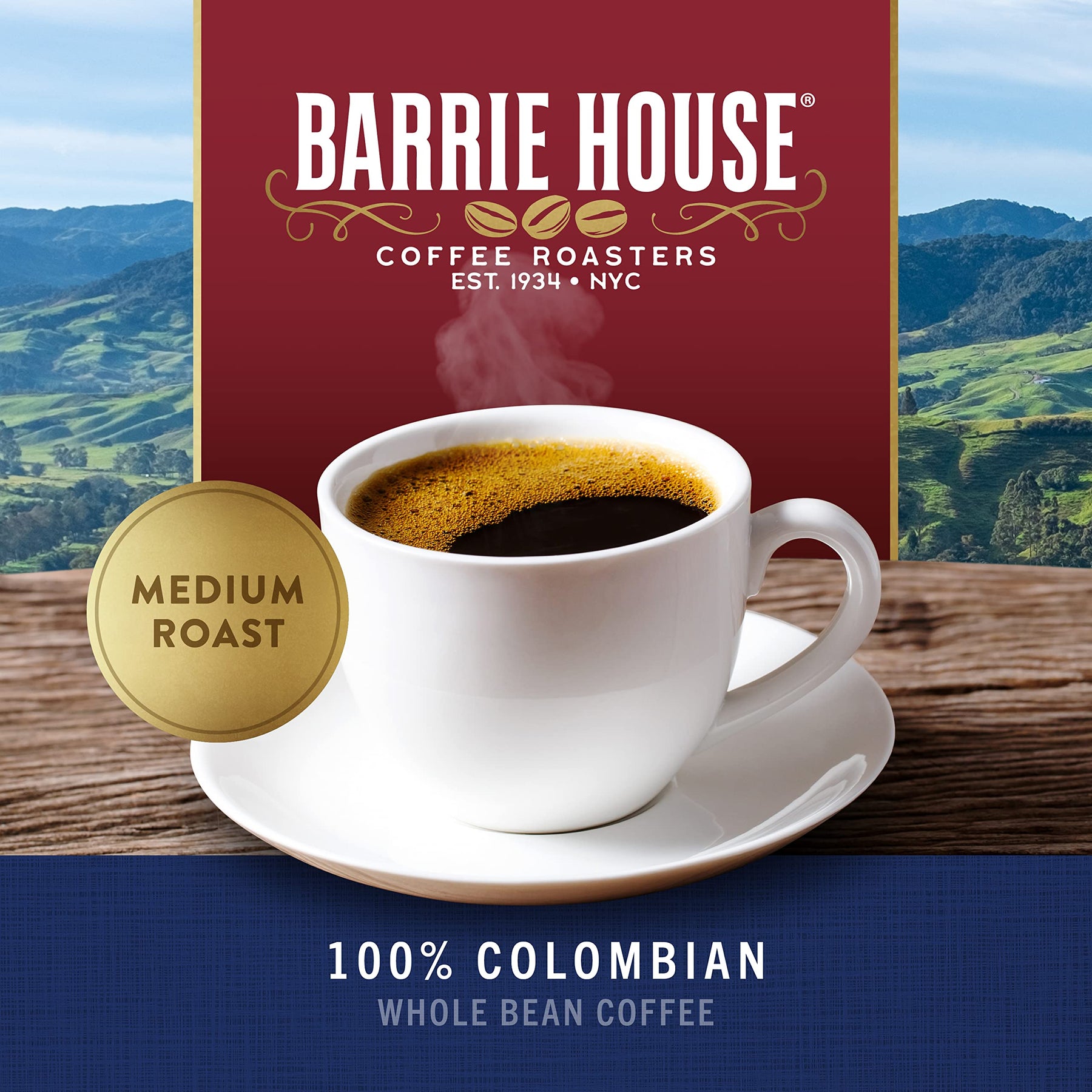 Barrie House 100% Colombian Single Origin Whole Bean Coffee | Premium Coffee | Medium Roast | Full-Bodied and Balanced Acidity | 2.0 lb Bag | 100% Arabica Coffee Beans