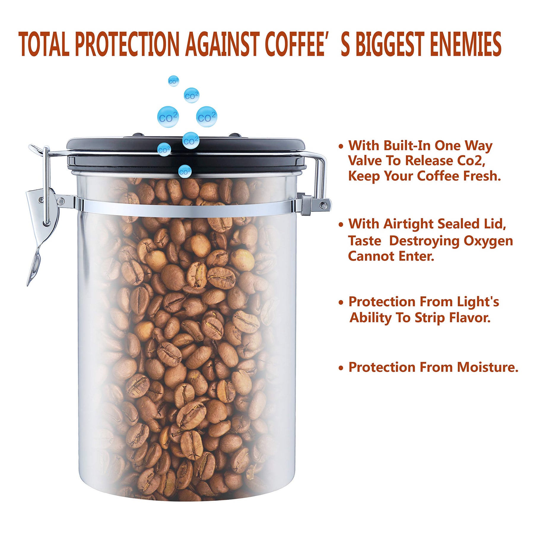 Magicafé Airtight Coffee Storage Container - with Co2 Valve Coffee Bean Grounds Storage Canister Medium Blue 16oz