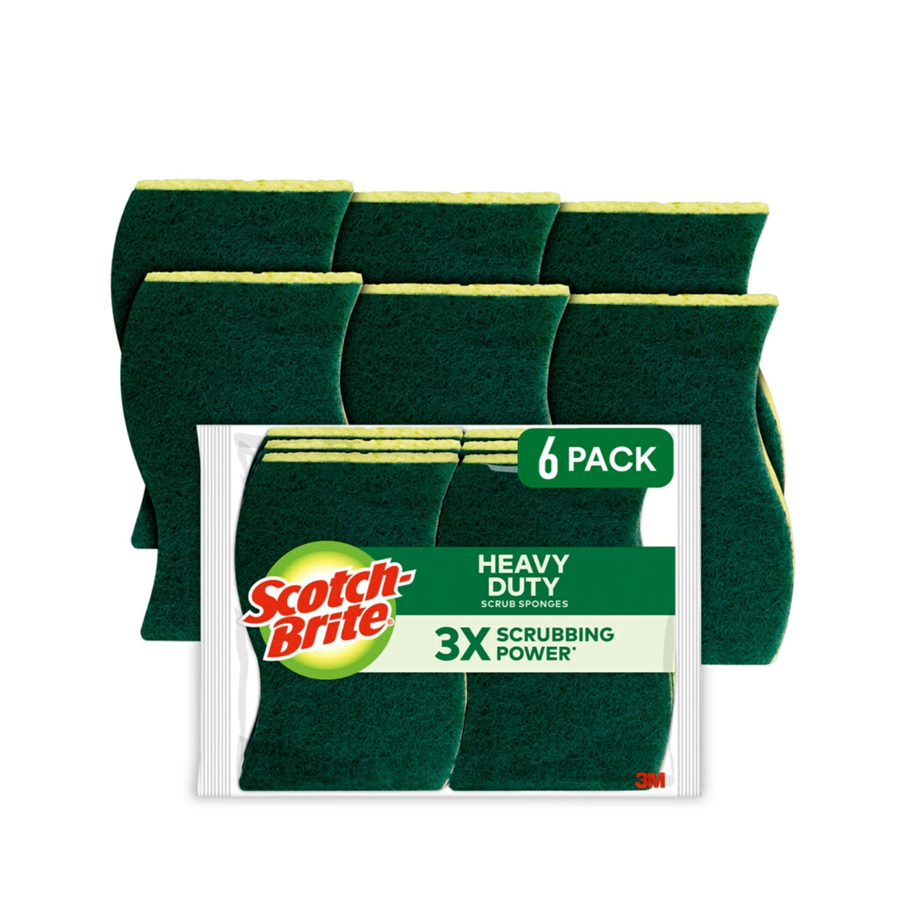 Scotch-Brite Heavy Duty Scrub Sponges, Sponges for Cleaning Kitchen and Household, Heavy Duty Sponges Safe for Non-Coated Cookware, 6 Scrubbing Sponges