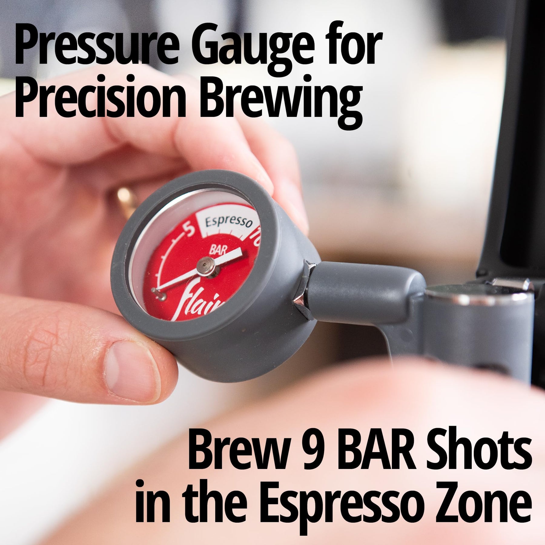 Flair UPDATED PRO 3 (Black) - All manual lever espresso maker with a stainless steel brew head, pressure gauge, and a shot mirror