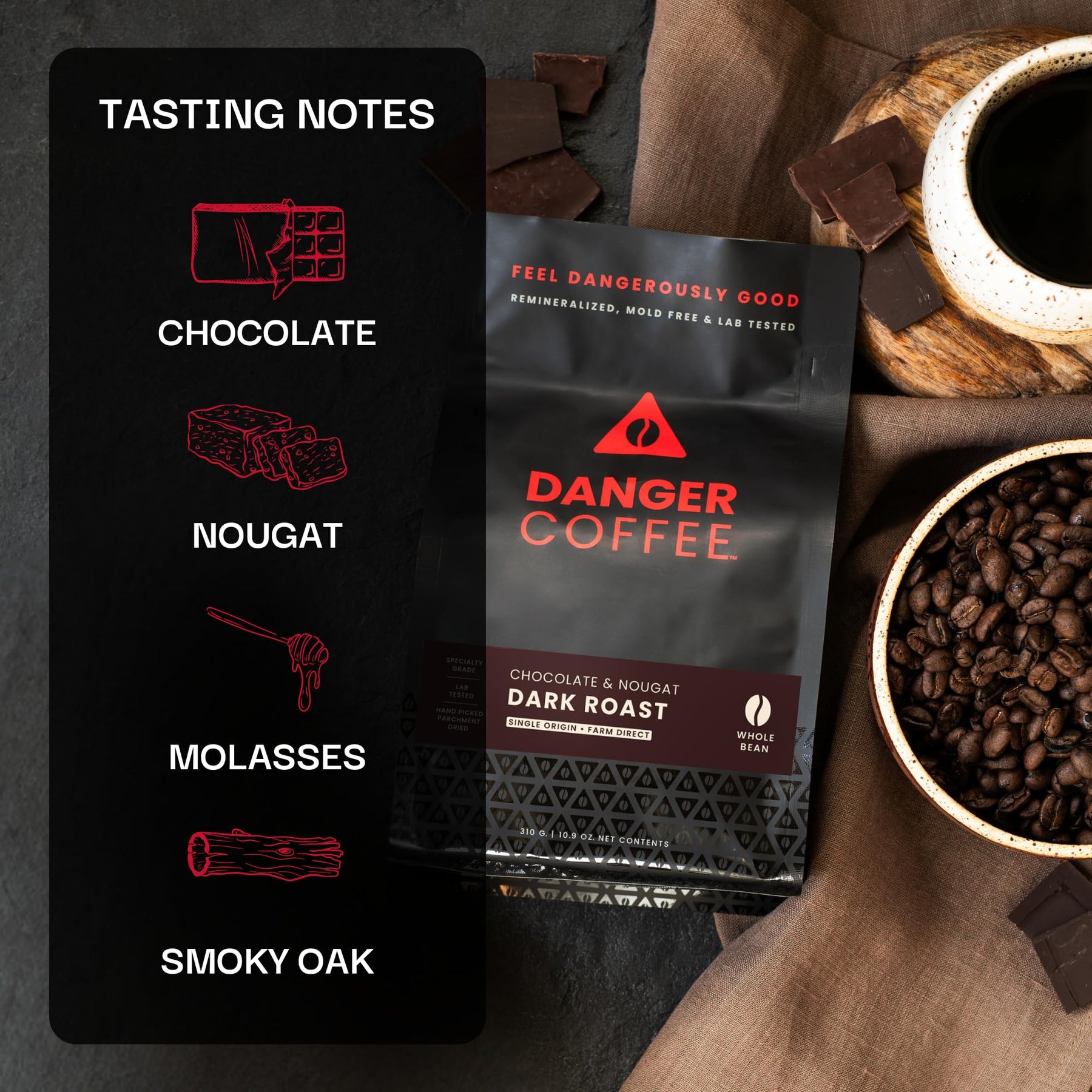 Danger Coffee von Dave Asprey, remineralisierter, schimmelfreier und im Labor getesteter Kaffee aus ganzen Bohnen, dunkle Röstung, 10,9 Unzen