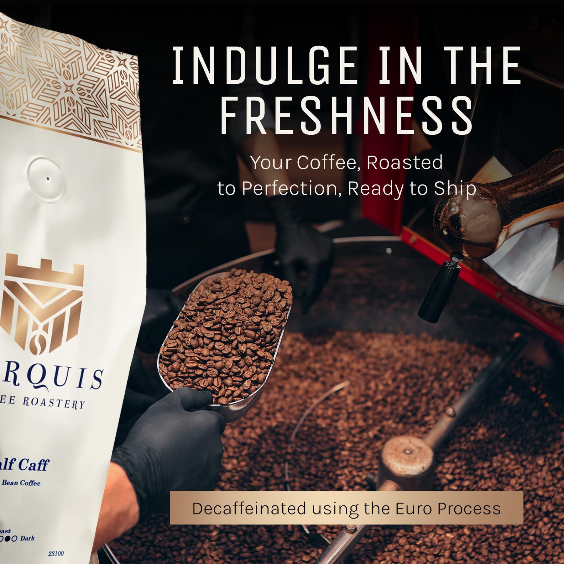 Marquis - Half Caff Coffee, Rich Blend of half Ethiopian Yirgacheffe and Half Decaf French Roast Coffee Beans, Fresh Dark Roast Coffee with a Fruity Flavor, Premium Half Caff Whole Bean Coffee, 2 lb