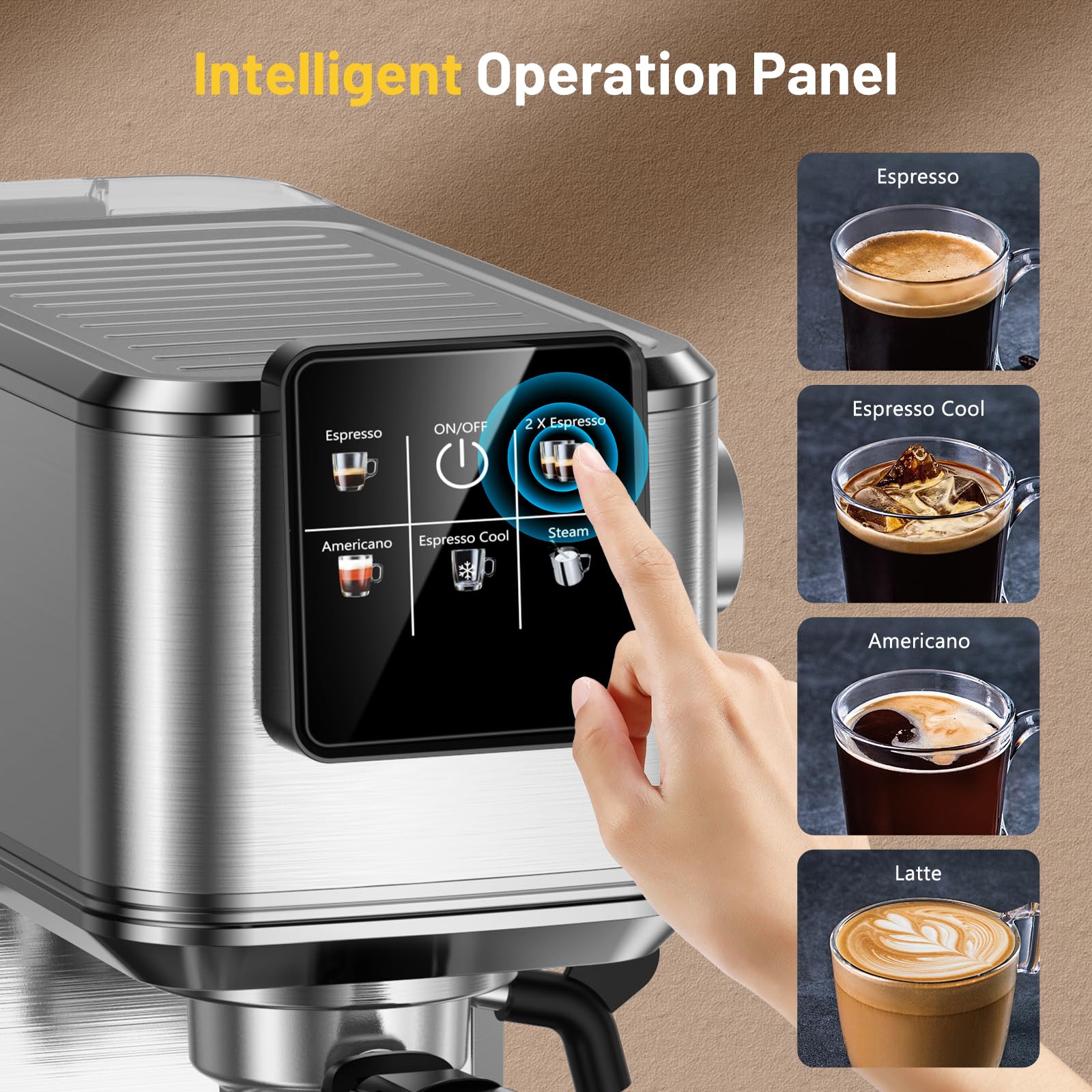 KEENSTAR Espressomaschine 20 Bar, Heiß- und Eiskaffeemaschine mit Rapid Cold Brew, Espressomaschine mit Dampfstab, Touchscreen mit 1000 ml Wassertank für Latte, Cappuccino, Geschenk für Kaffeeliebhaber