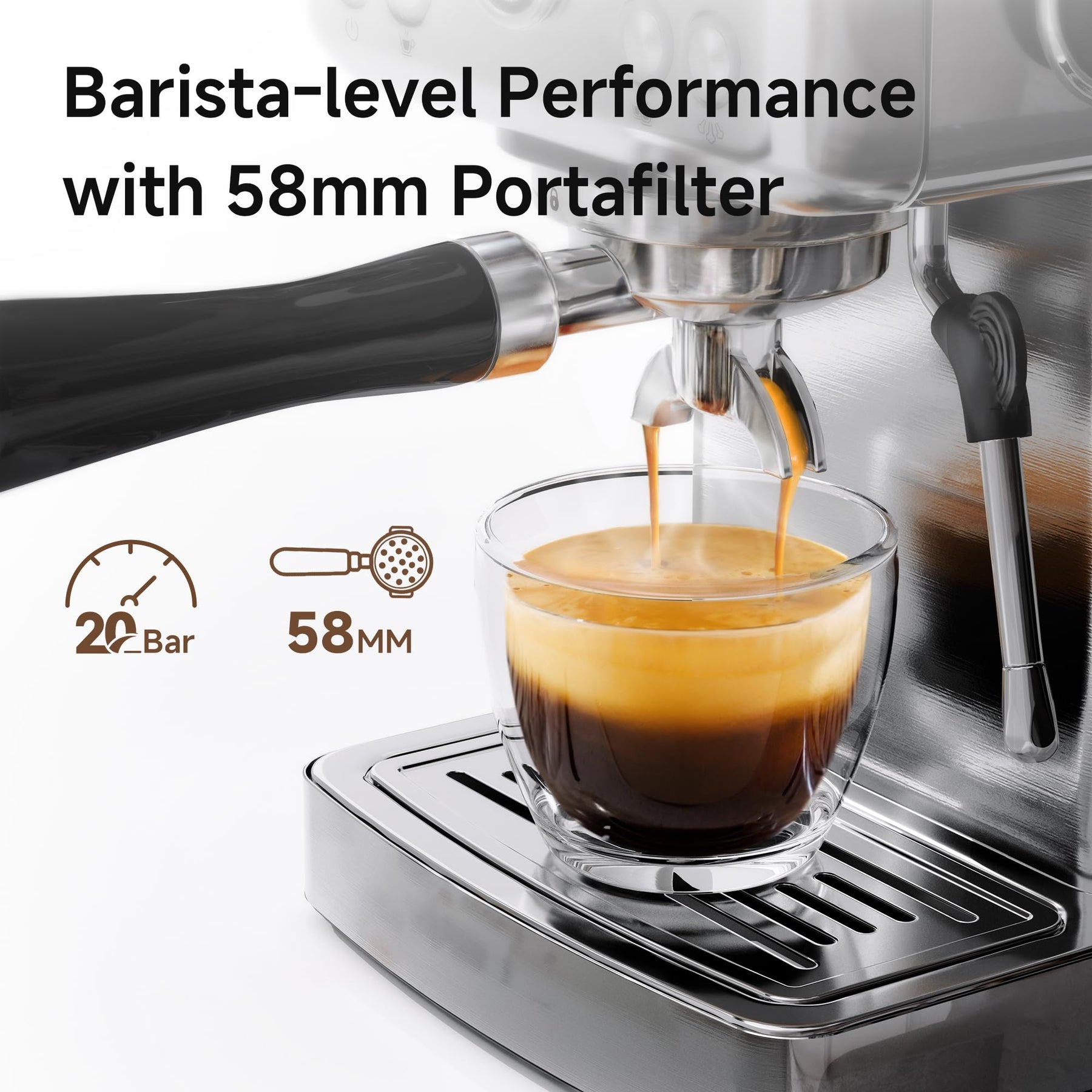 HiBREW H10A - Programmable Espresso Machine, Brushed Stainless Steel, Adjustable Temperature and Cup Volume, 1.8L Removable Water Tank, Steam Wand for Milk Frother