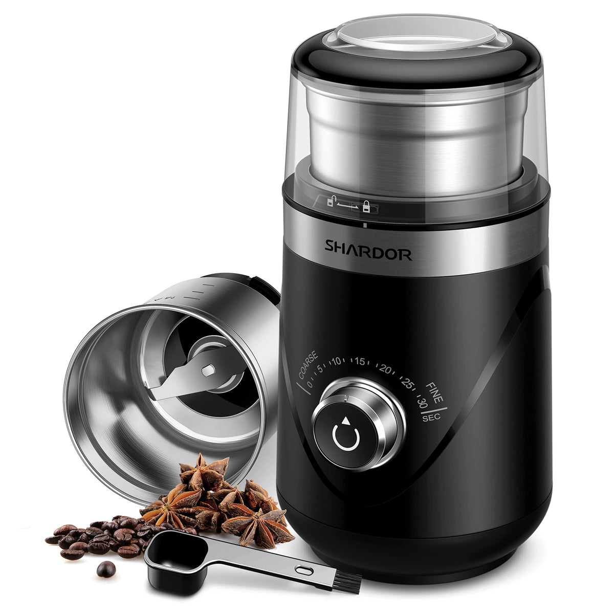 SHARDOR Adjustable Coffee Bean Grinder Electric, Herb/Spice Grinder, Espresso Grinder with 1 Removable Stainless Steel Bowl, Black