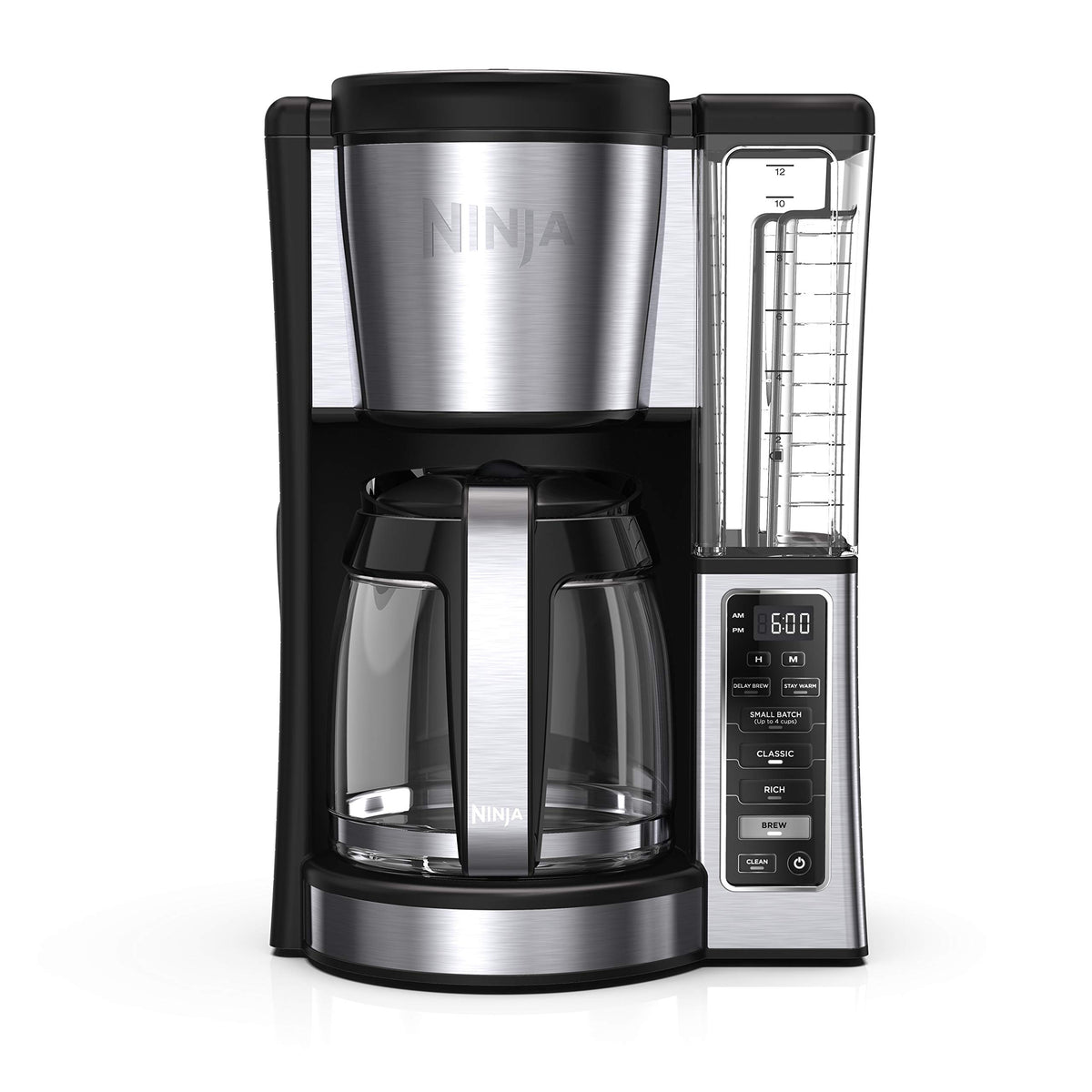 Ninja programmierbare Kaffeemaschine für 12 Tassen, 2 Brüharten, einstellbare Warmhalteplatte, 1,8 l Wasserbehälter, verzögerte Brühzeit – Schwarz/Edelstahl