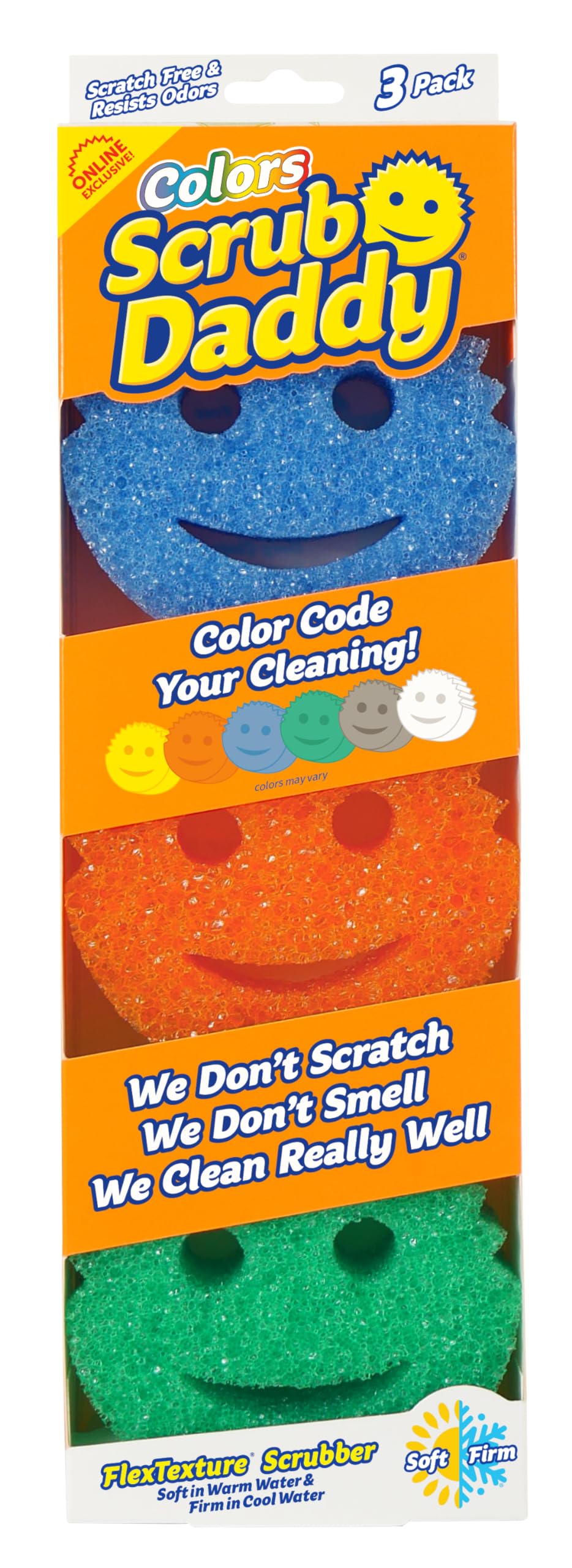 Scrub Daddy カラースポンジ - キッチン、バスルームなどに使える傷が付かない多目的食器用スポンジ - BPA フリーポリマーフォームで作られた家庭用クリーニングスポンジ (3 個入り)