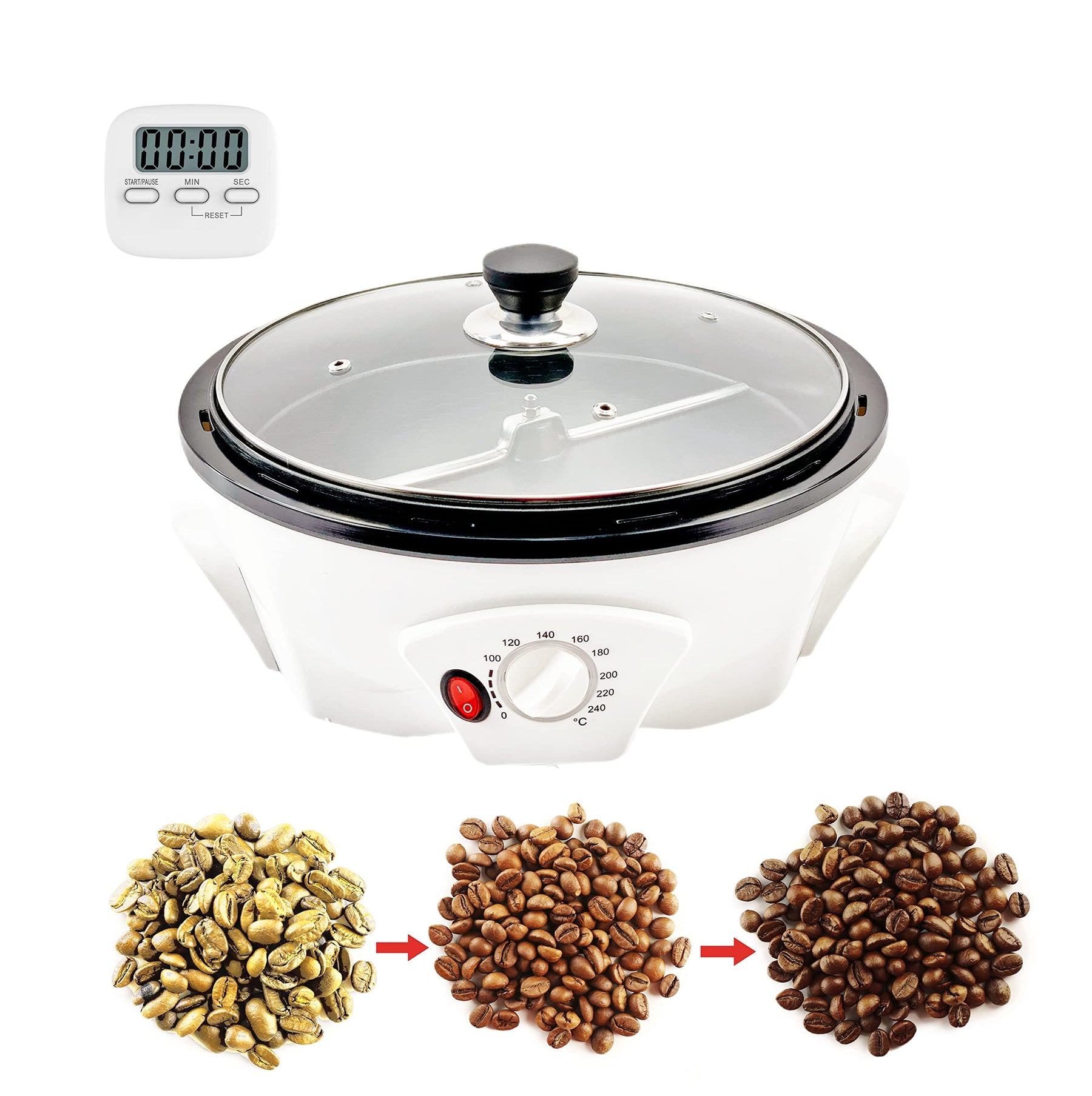 GIVEROO 500g Coffee Bean Roaster Household Coffee Roasters Machine with Timer Electric Coffee Beans Roaster 0-240℃ Non-Stick for Cafe Shop Home Use. 110V