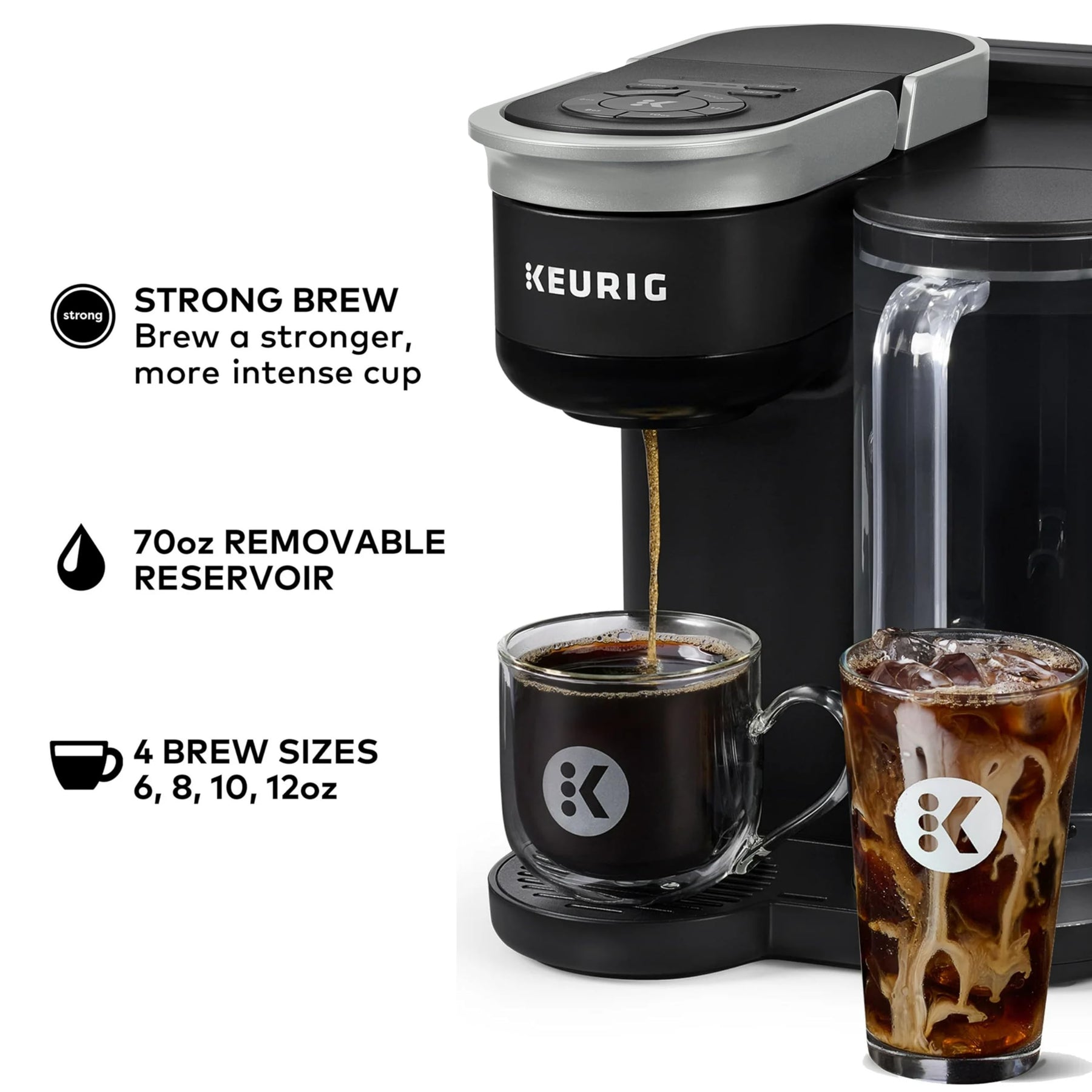 Keurig K-Brew+Chill Eis- oder Heißkaffeemaschine für Einzelportionen im K-Cup mit MultiStream- und QuickChill-Technologie, 70 oz. Abnehmbarer Wasserbehälter