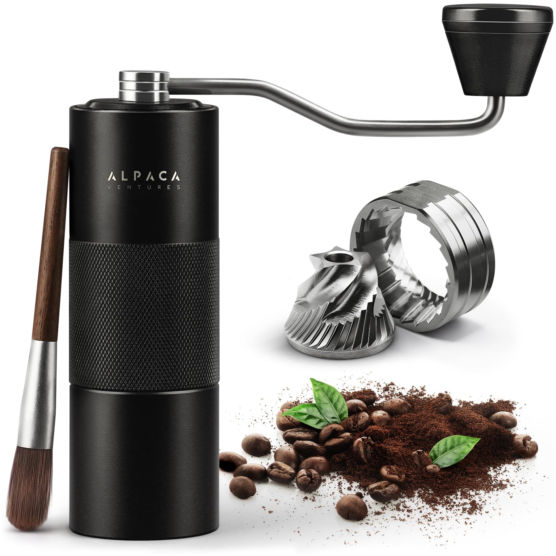 Manual Coffee Grinder by Alpaca Ventures - Stainless Steel Conical Burr Coffee Grinder Manual with Adjustable Setting Double Bearing Hand Espresso Grinder Perfect for Home, Office, and Camping