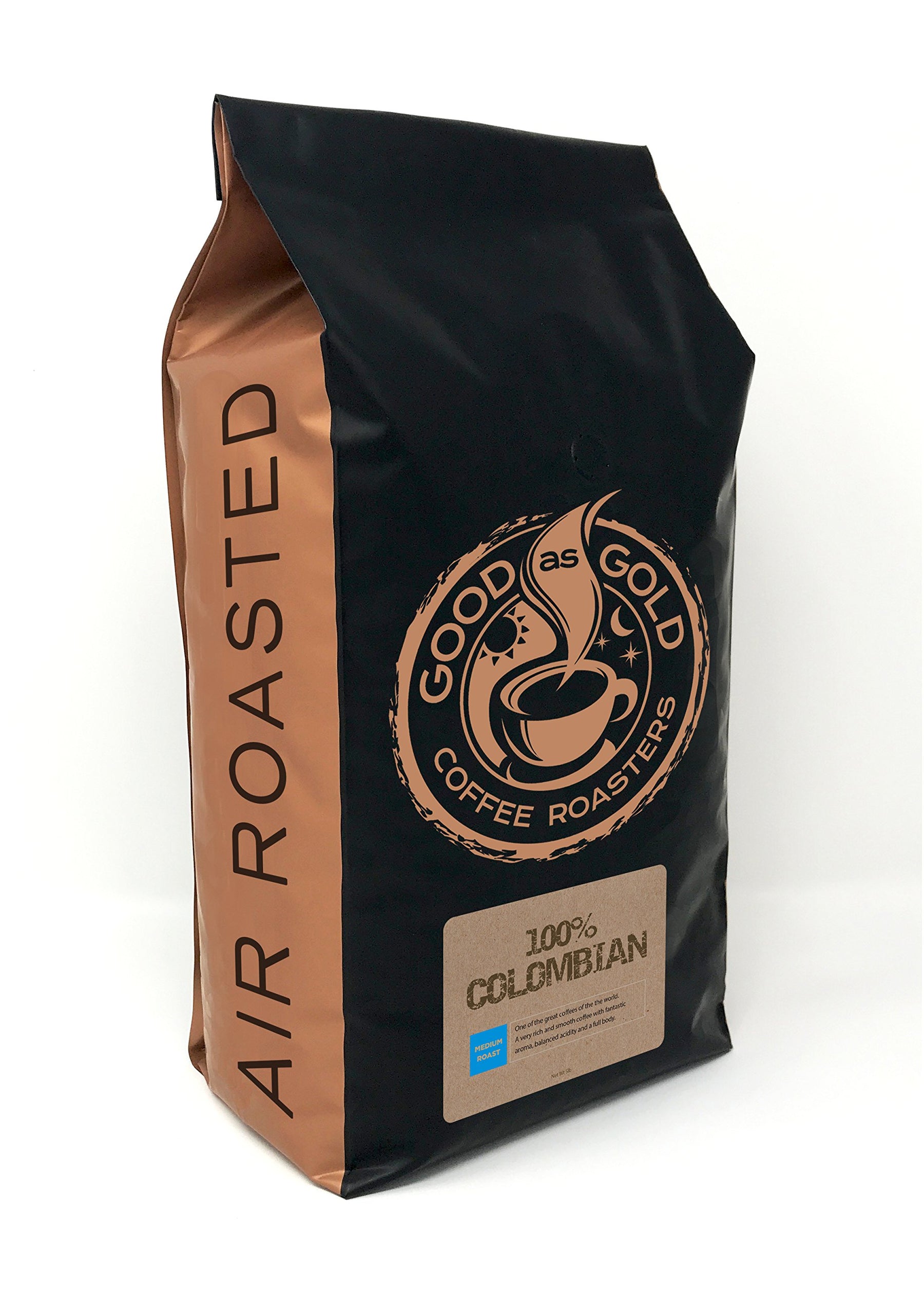 Colombian Supremo Coffee, Medium Roast, 5 Pound Bag, Whole Bean - Good As Gold Coffee Roasters