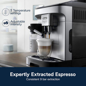 De'Longhi Magnifica Evo Automatische Espresso- und Kaffeemaschine mit automatischem Milchaufschäumer für Latte, Cappuccino, Eiskaffee, eingebautes Mahlwerk, ECAM29084SB