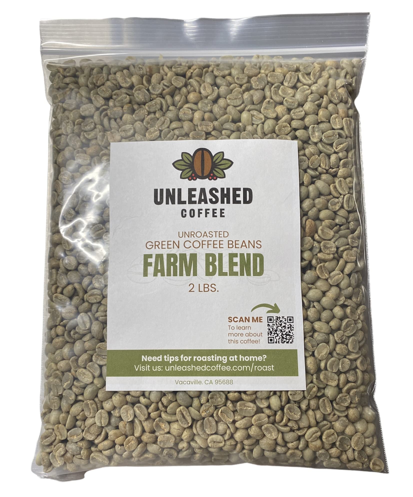 Unleashed Coffee | Unroasted Farm Blend | Arabica Whole Bean Coffee | Direct Trade Green Coffee Beans for Roasting | Small Lot, Farm Fresh Gourmet Coffee (Farm Blend, 2 LB)