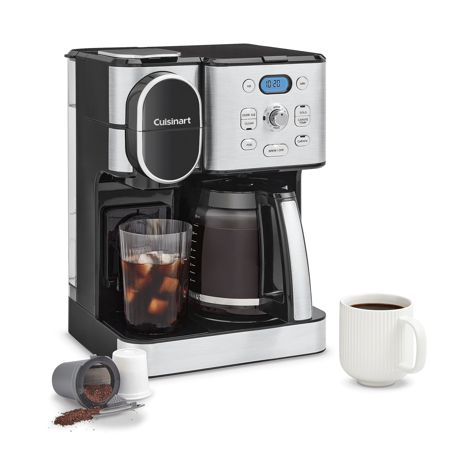 Cuisinart Kaffeemaschine, Glaskaraffe für 12 Tassen, Automatische Heiß- und Eiskaffeemaschine, Einzelportionsbrüher, Edelstahl, SS-16