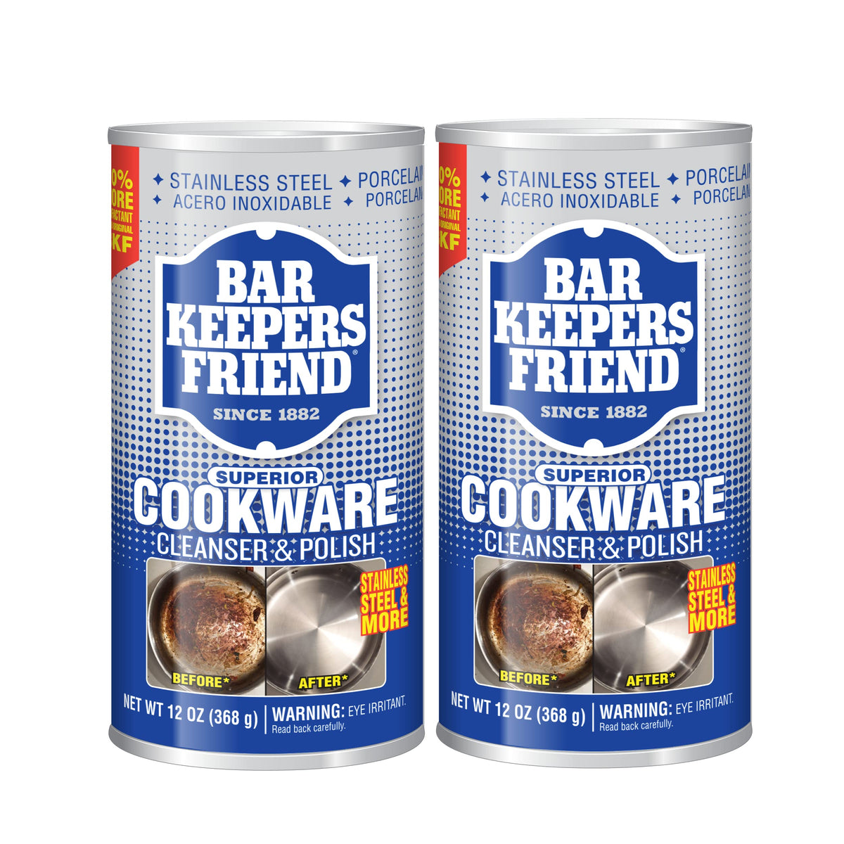 Bar Keepers Friend Kochgeschirr-Reiniger und -Politur (2 x 12 oz) Edelstahl-Reiniger und Entfetter für Töpfe, Pfannen, Backgeschirr und Grills – entfernt klebrige Rückstände, Rostflecken und Kalkablagerungen