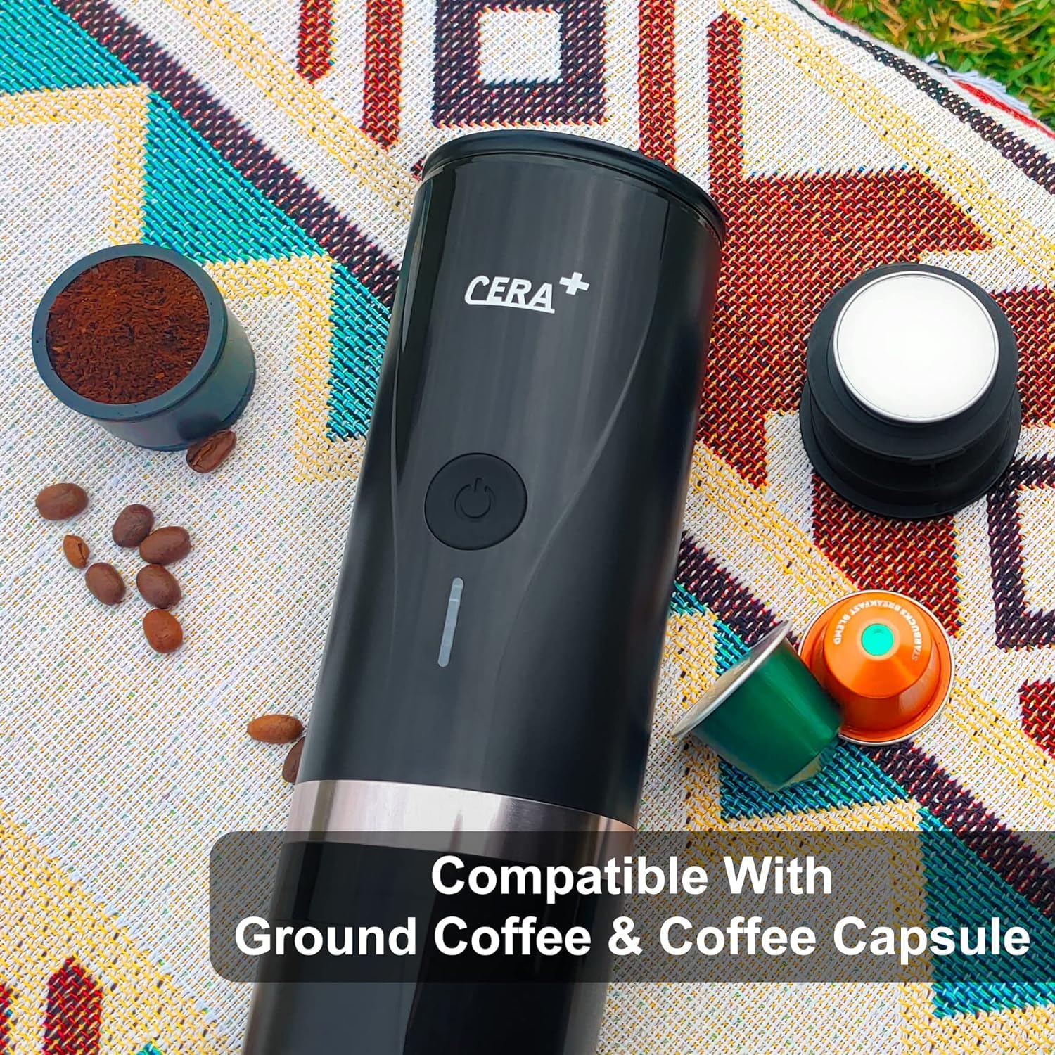 CERA+ Portable Espresso Maker,Self-Heating Electric Mini Coffee Machine,20 Bar Pressure Compatible with NS Pods & Fine Grind for Travel, Camping, Hiking,Ideal Gifts for Birthday,Valentines Day(Black)