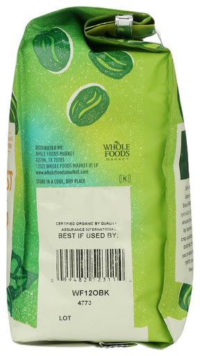 Whole Foods Market, Organic Breakfast Blend Whole Bean Coffee, Light Roast, Milk Chocolate, Caramel & Citrus, 12 Ounce