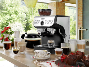 Zulay Kitchen Magia Manuelle Espressomaschine mit Mahlwerk und Milchaufschäumer – 15 Bar Druckpumpe, Cappuccinomaschine – Latte-Maschine – &amp; extragroßer abnehmbarer 2-Liter-Wassertank