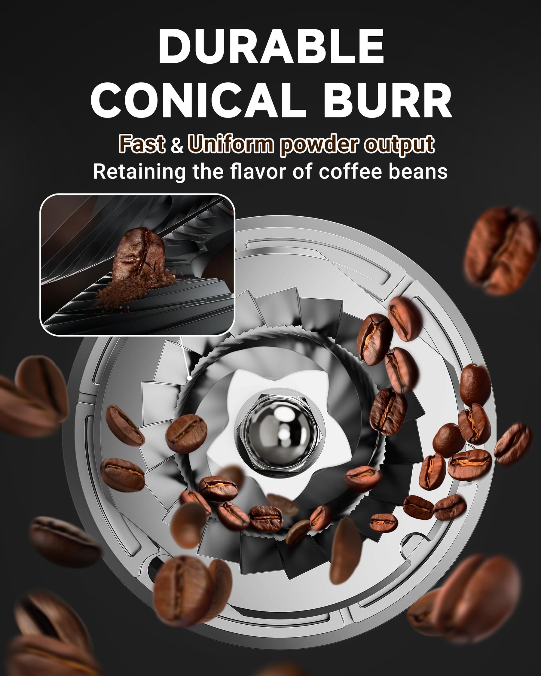 Conical Burr Coffee Grinder 30 Precise, Coffee Grinder with LED Screen & Anti-static Device, Adjustable Burr Grinder for 1-12 Cups or 1-40 Seconds