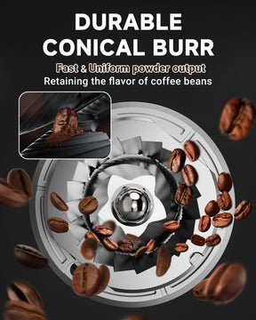 Conical Burr Coffee Grinder 30 Precise, Coffee Grinder with LED Screen & Anti-static Device, Adjustable Burr Grinder for 1-12 Cups or 1-40 Seconds