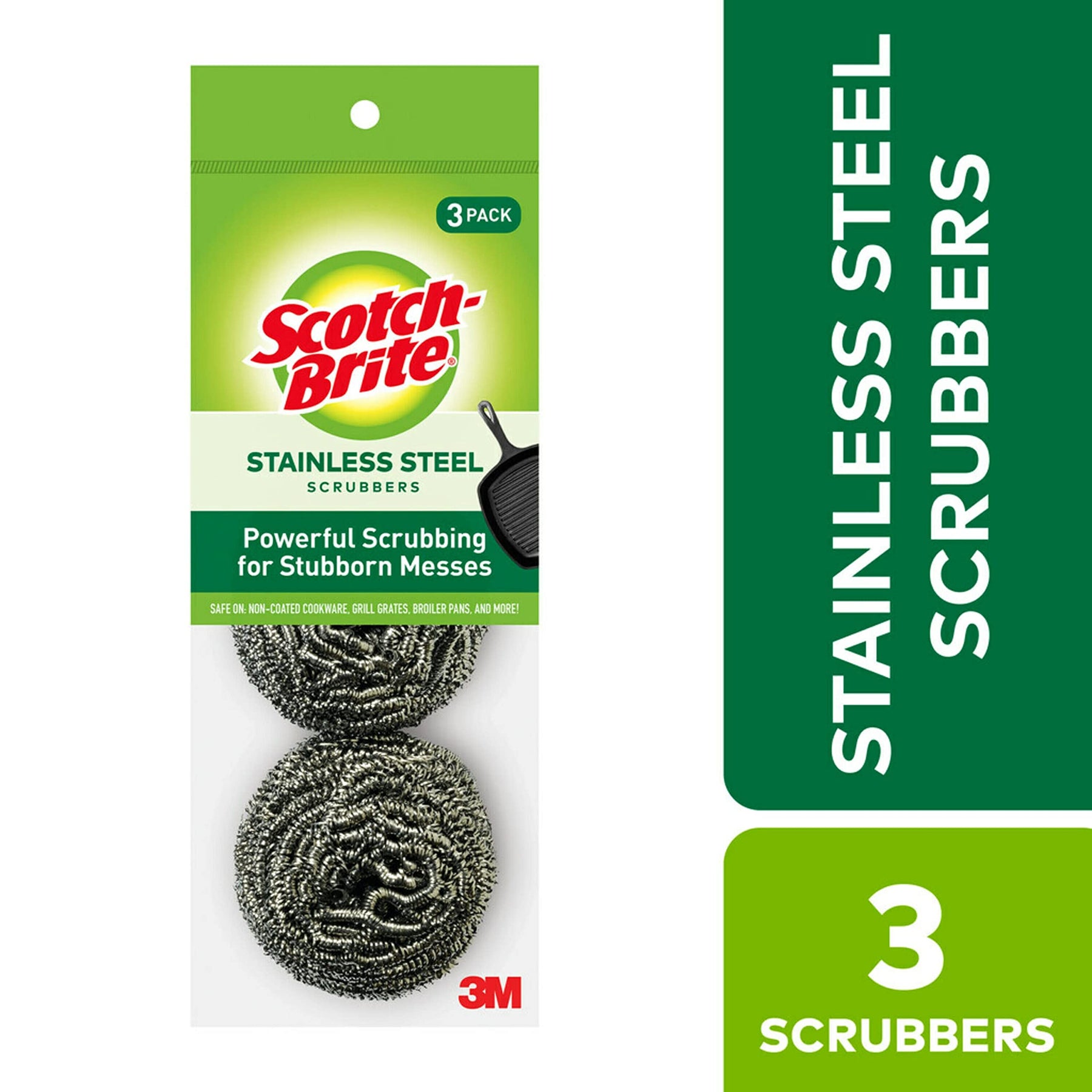 Scotch-Brite Stainless Steel Scrubber, Dish Scrubbers for Cleaning Kitchen and Household, Steel Scrubbers for Cleaning Dishes, 3 Scrubbers