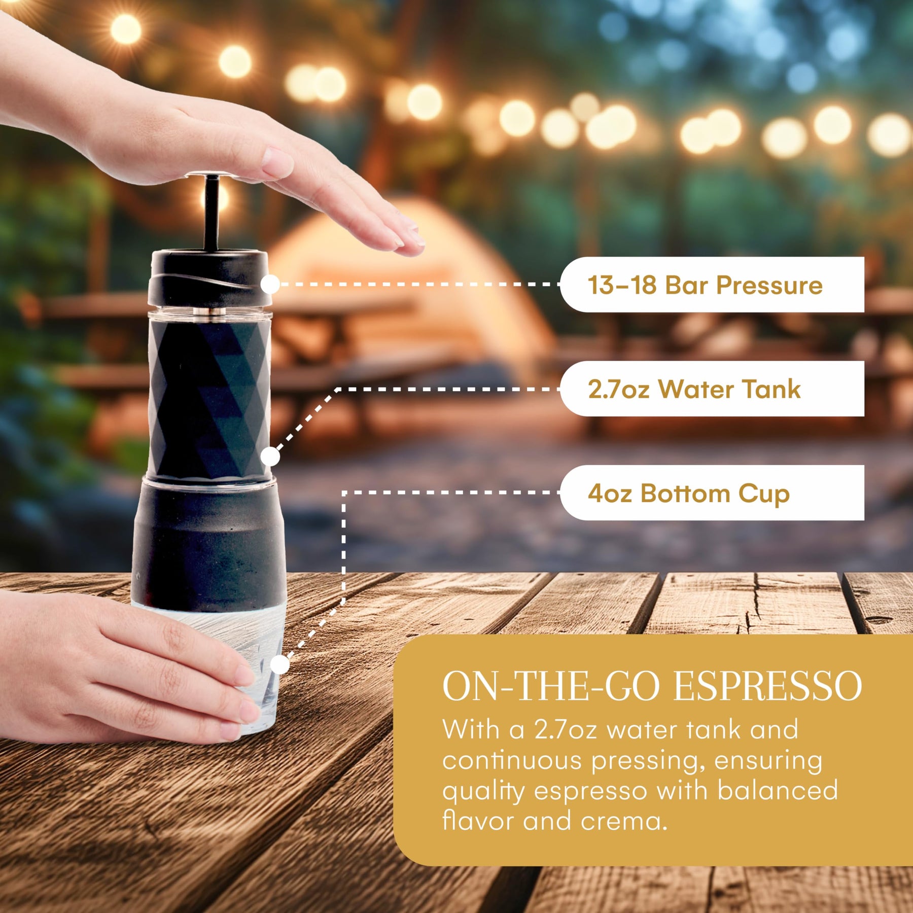 2LB Depot Portable Espresso Maker - Travel Friendly Coffee Maker for Authentic Espresso Anywhere - Manual Operation, 13-18 Bar Pressure, 4.06oz Capacity, 2.9"x8.6" - Ideal for Camping and On-The-Go