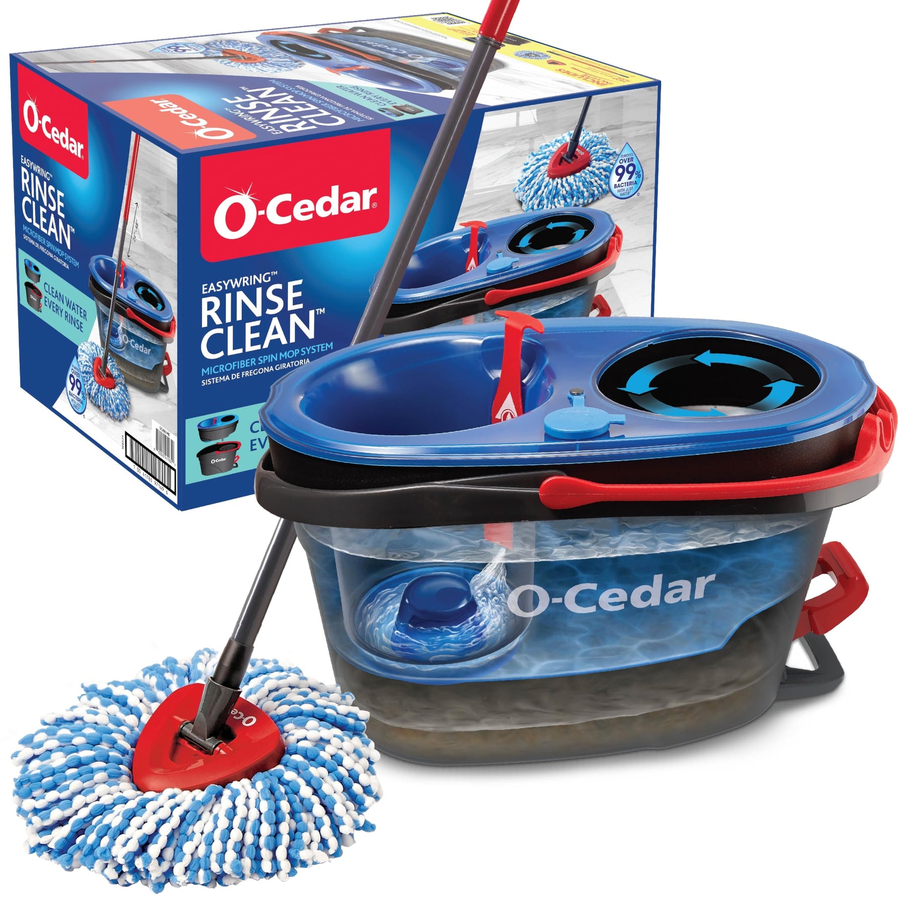 O-Cedar RinseClean Spin Mop &amp; Bucket System | Reinigen mit klarem Wasser | Entfernt 99 % aller Bakterien