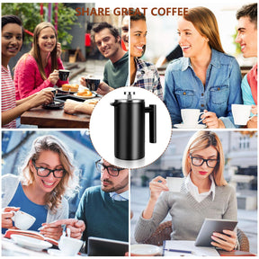 SZHETEFU 34 OZ Large French Press, Premium Stainless Steel Sturdy Insulated French Press Coffee Maker, 4-8 Cups French Coffee Press, Tea Presses for Home Kitchen Caming Loose Tea, Elegant Black