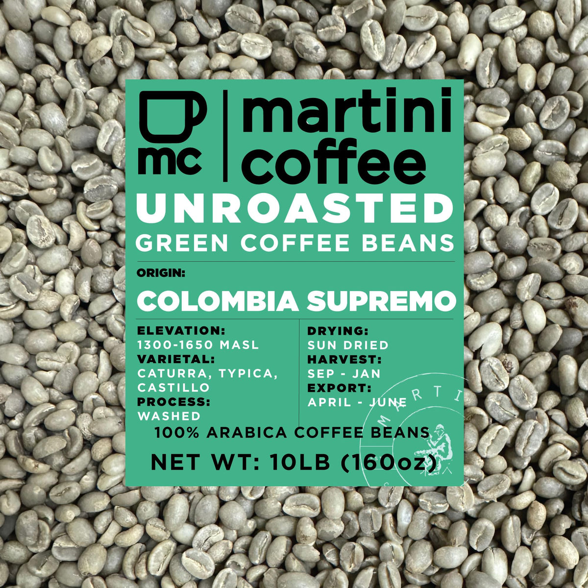 10lbs - Unroasted Green Coffee Beans - Colombia Supremo 17/18 - Green Coffee Beans For Roasting - Martini Coffee Roasters