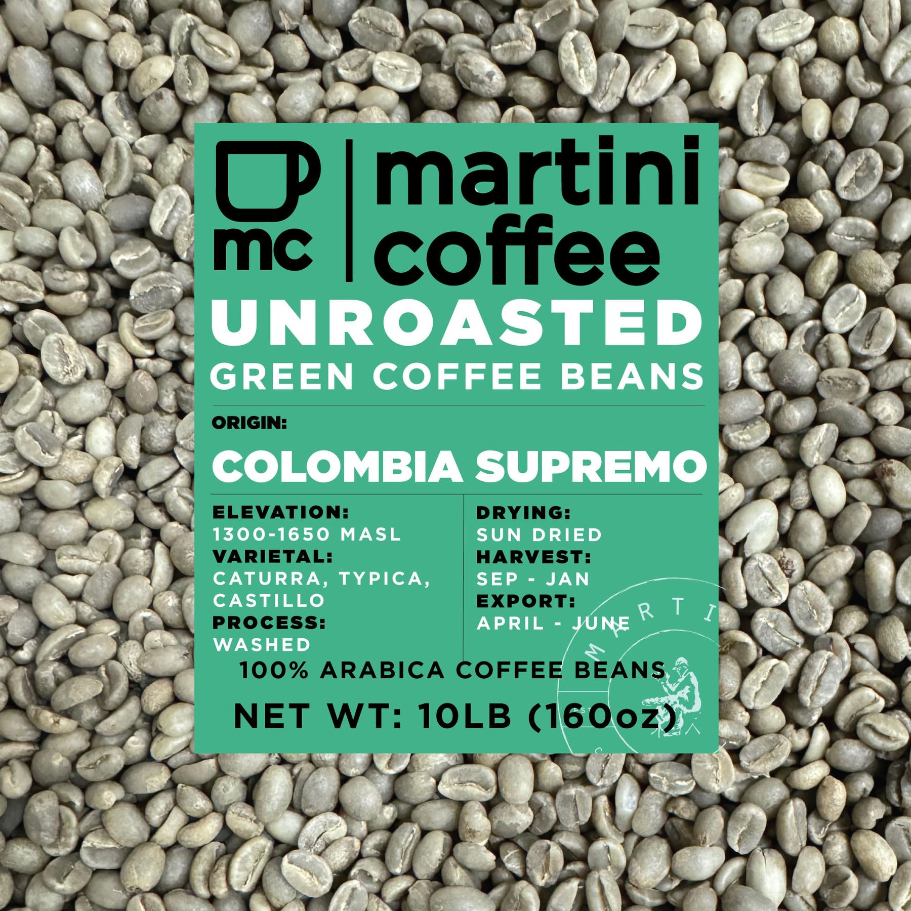 10lbs - Unroasted Green Coffee Beans - Colombia Supremo 17/18 - Green Coffee Beans For Roasting - Martini Coffee Roasters