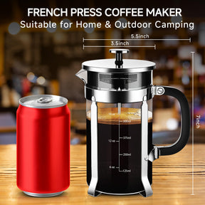 YMMIND French Press Kaffeemaschine, 21 oz Kaffeepresse aus 304 Edelstahl, mit 4 Filtersystem, hitzebeständiges dickes Borosilikatglas für die French Press, BPA-freie Teekanne mit Kaffeekolben