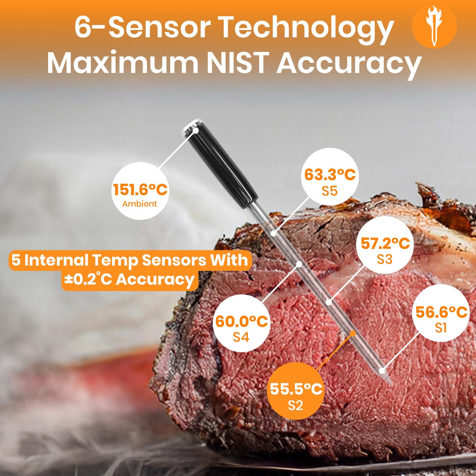 MeatStick V Kabelloses Fleischthermometer, hitzebeständig bis 1200 °F, unbegrenzte Reichweite, WLAN und Bluetooth, digitale Sonde zum Grillen, Räuchern, Sous Vide, BBQ, Heißluftfritteuse, Backofen, Smoker, Kochen in der Küche