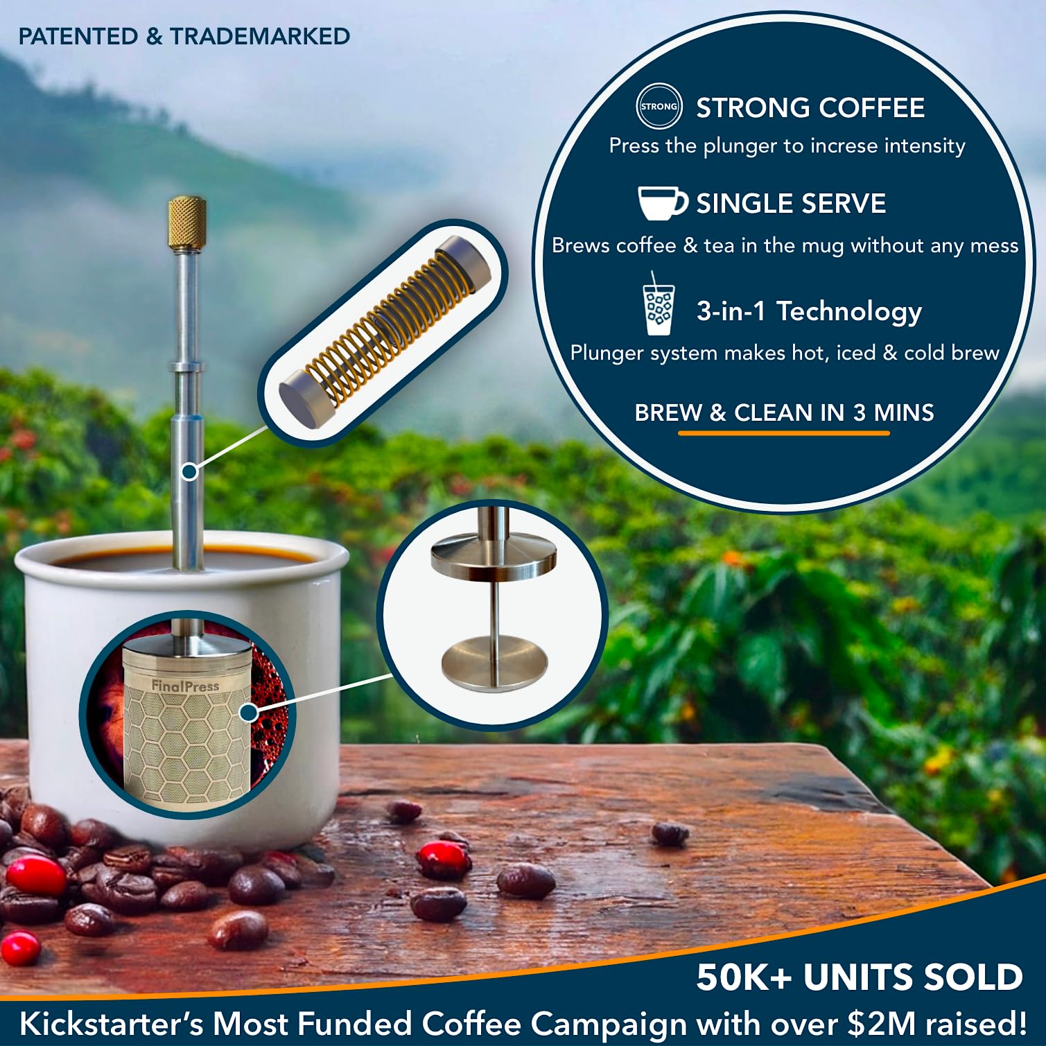 FinalPress Original Coffee & Tea Maker – Portable Stainless Steel Micro French Press – Patented 3-in-1 Technology for Hot, Iced & Cold Brew – Perfect for Home, Camping & Travel (UPGRADED V2)