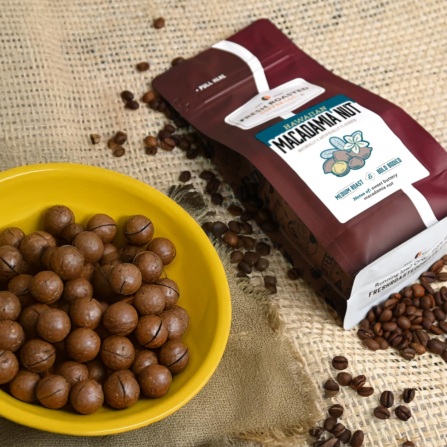 Fresh Roasted Coffee, Hawaiian Macadamia Nut Flavored Coffee, 12 oz, Medium Roast, Kosher, Whole Bean