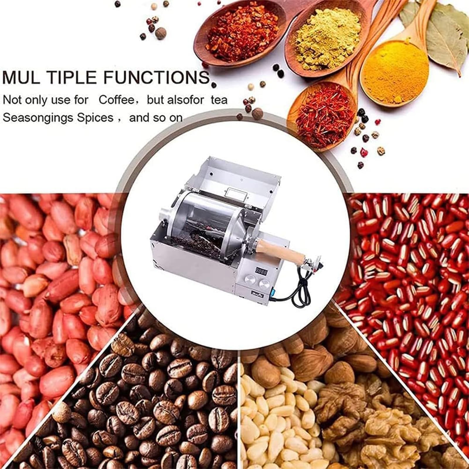 YOtat Full‑Automatic Coffee Roaster, 300g Drum Coffee Bean Roasting Machine, 1200W Professional Coffee Bean Roaster for Restaurant Home Kitchen, for Baking Coffee, Raw Beans