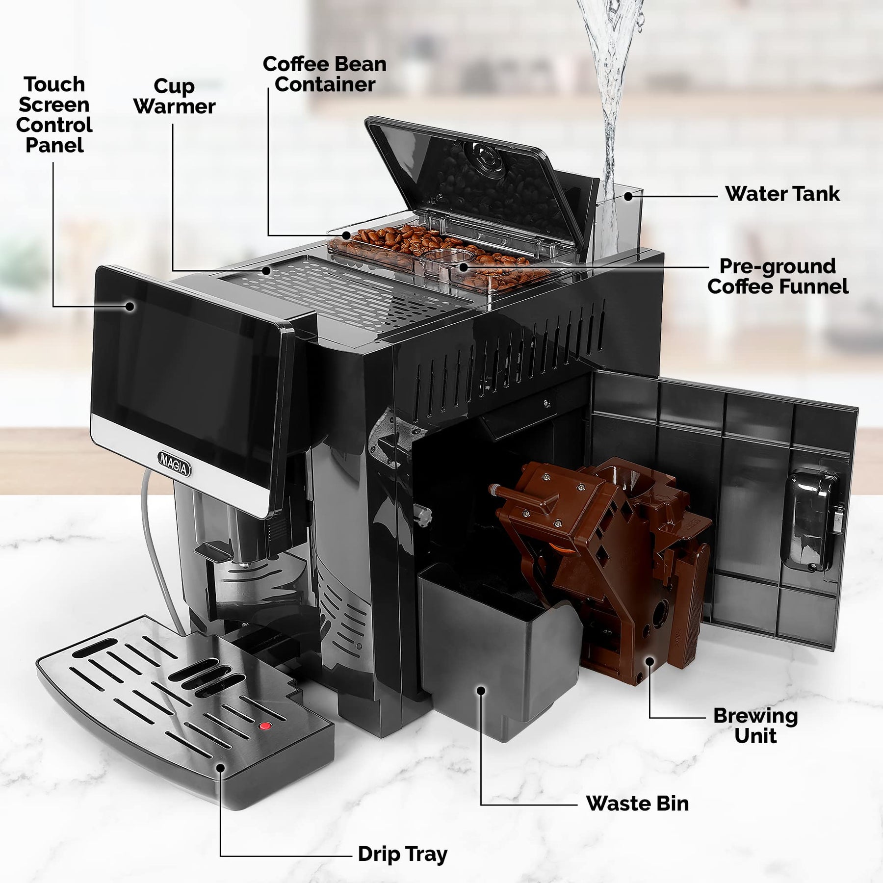 Zulay Magia Vollautomatische Espressomaschine mit Mahlwerk – 19 anpassbare Kaffeeoptionen – Automatische Reinigung für einfache Wartung – Milchschaumsystem für Latte, Cappuccino, Macchiato – Neues Silber