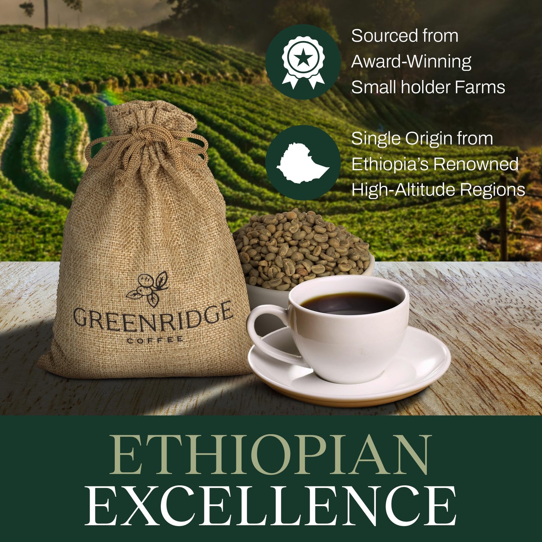 Greenridge Coffee Ethiopian Green Coffee Beans, 1 LB. Unroasted Coffee Beans, Ethiopian Coffee Beans Whole Raw Coffee Beans Unroasted, Ethiopian Coffee Beans, Best Green Coffee Beans for Roasting