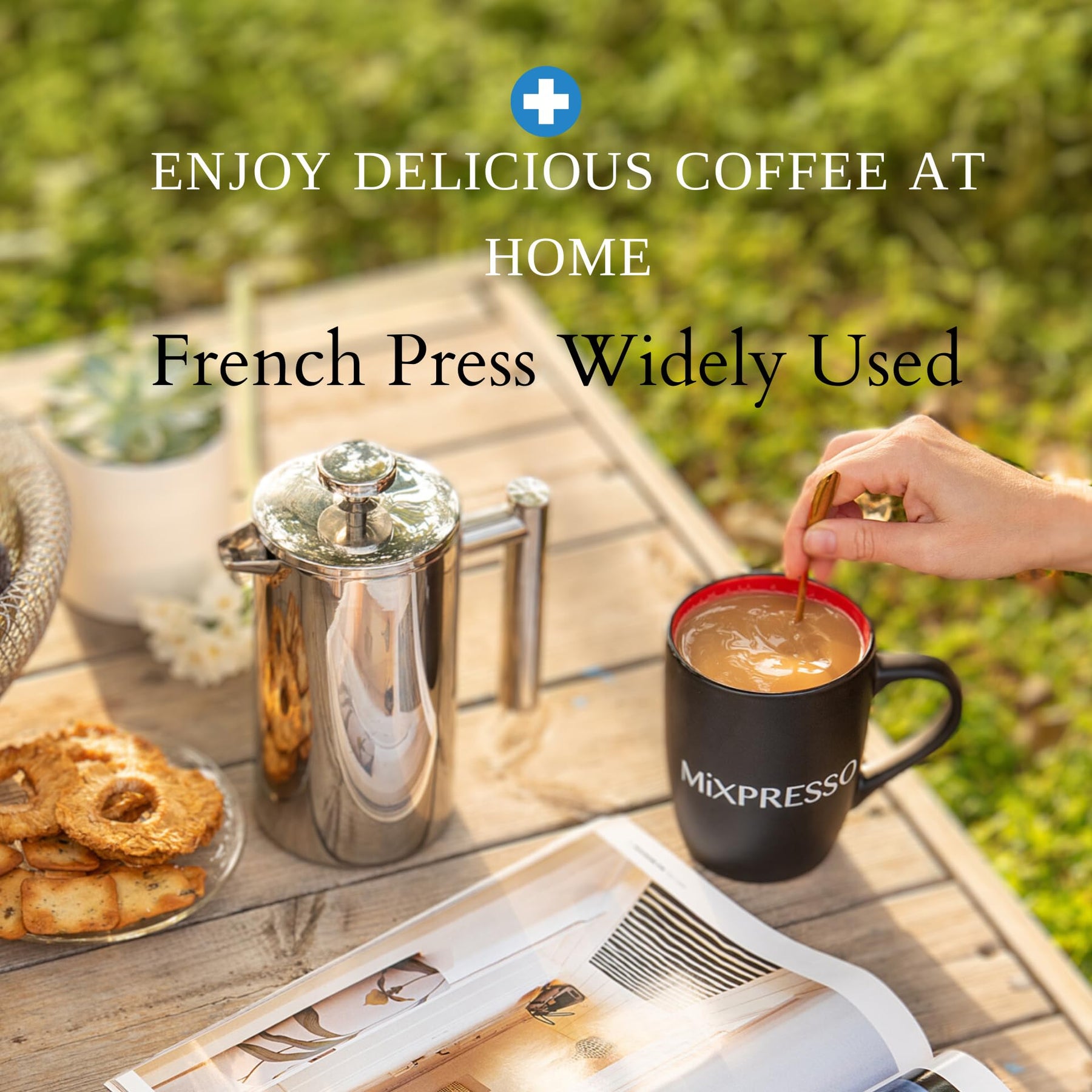 Mixpresso French Press-Kaffeemaschine aus Edelstahl, 27 oz, 800 ml, doppelwandig isolierte French Press aus Edelstahl und Teebereiter, leicht zu reinigen und leicht zu drücken, robuste, hochwertige Kaffeepresse aus Metall.