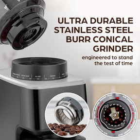 Zulay Kitchen Espresso Grinder - Burr Coffee Grinder Electric - Espresso Bean Grinder & Coffee Bean Grinder - Commercial Coffee Grinder Espresso - Burr Grinder Espresso Coffee Grinder - Black/Silver