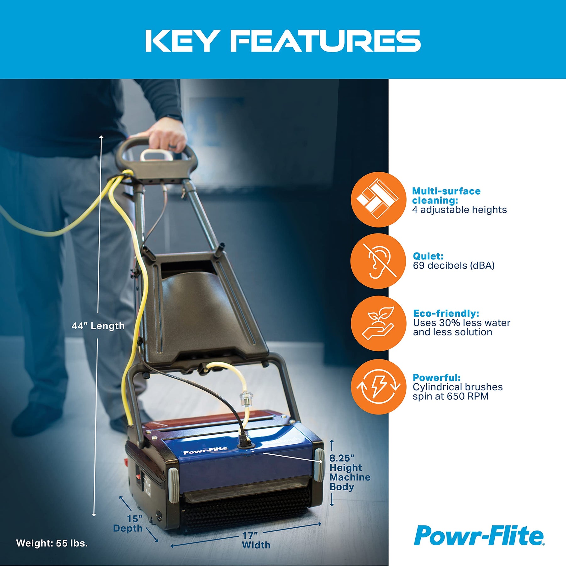 Multiwash 14 inch Commercial Floor Scrubber Machine by Powr-Flite, Power Scrubbers for Cleaning a Variety of Hard and Soft Surface Floors, PFMW14