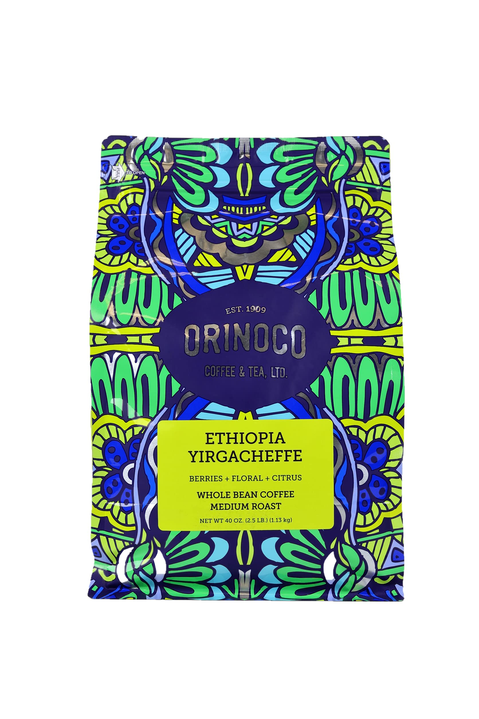 Orinoco Ethiopian Yirgacheffe 2.5lb bag, Medium Roast, Whole Bean Coffee, 100% Arabica beans