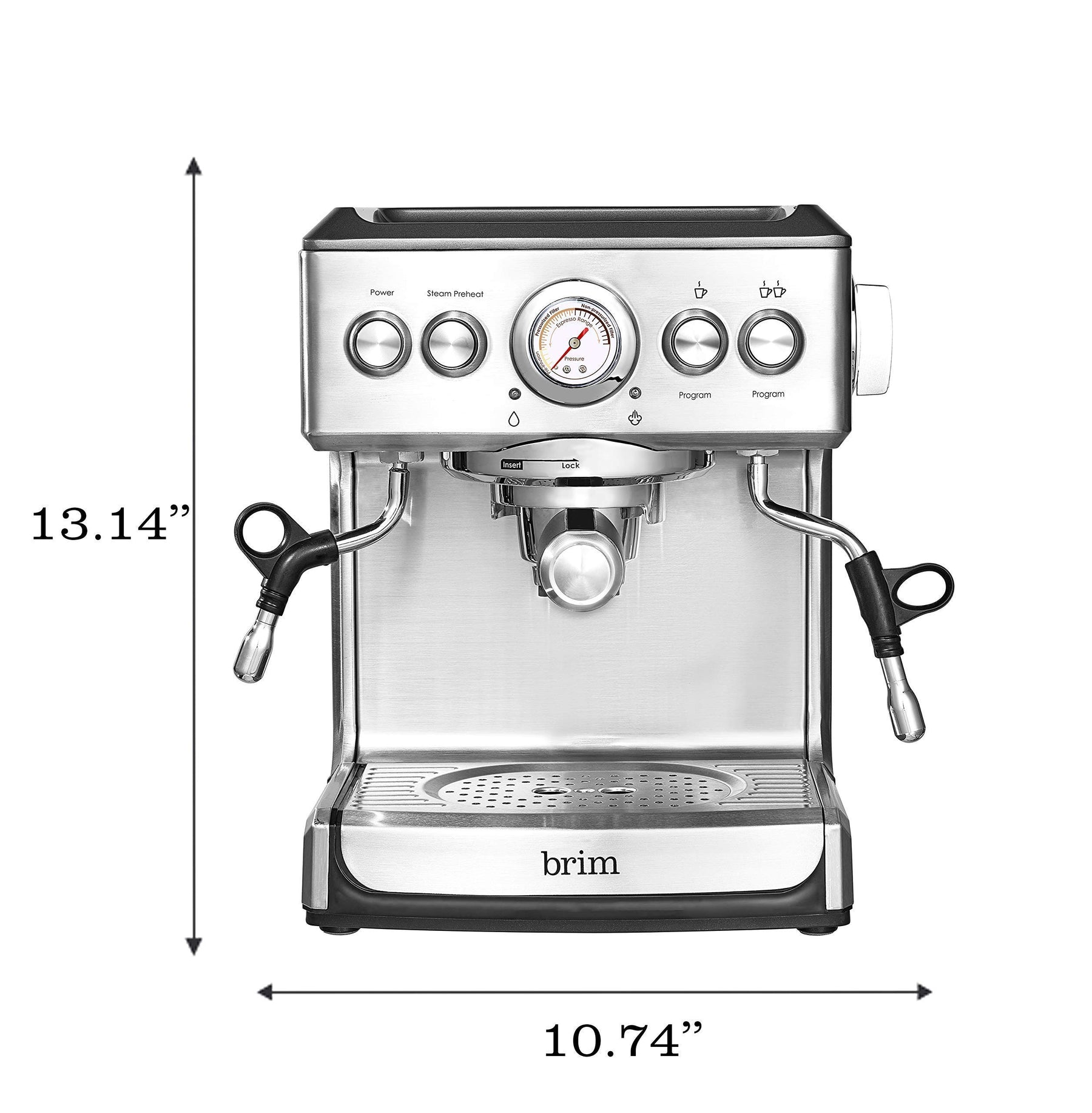 Brim 19-Bar-Espressomaschine, schnell aufheizende Cappuccino-, Americano-, Latte- und Espressomaschine, Milchaufschäumer und -aufschäumer, abnehmbare Teile für einfache Reinigung, Edelstahl