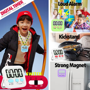 Antonki Digitaler Timer für Kinder, magnetischer Countdown-Küchentimer zum Kochen, Eierkochen, Klassenzimmer, Lehrer, Sport, Studium, Ofen, Batterie im Lieferumfang enthalten, 2er-Pack