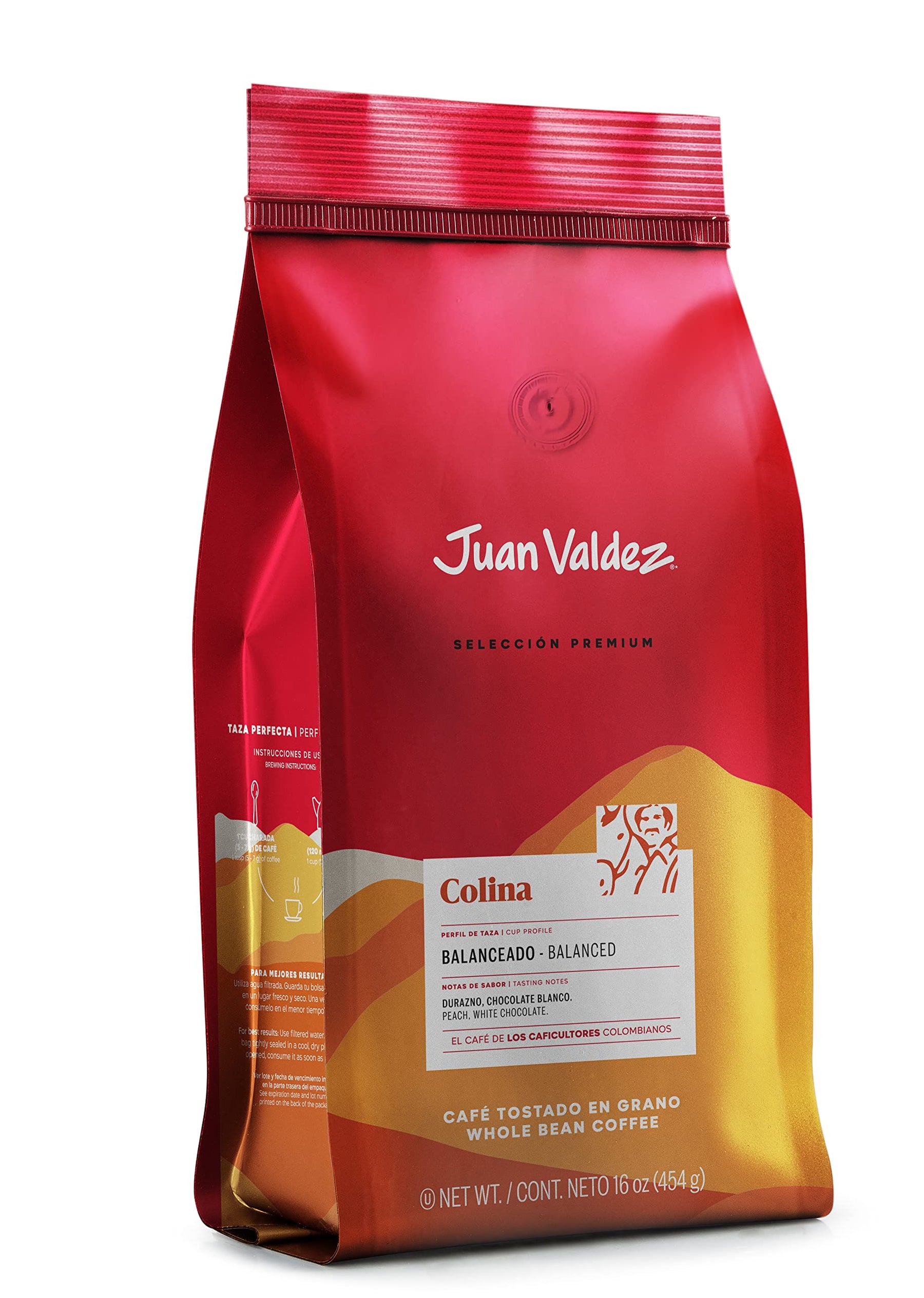 Juan Valdez Colina Whole Bean Coffee, Balanced Roast 16 OZ - Premium Colombian Coffee - Unique “Caracolito” beans produce a coffee of balanced flavor and mild texture